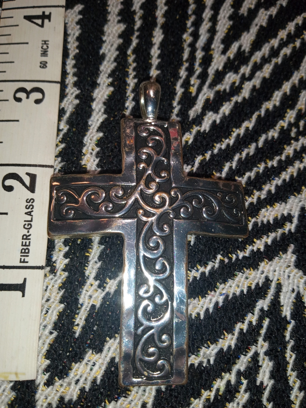 Ornate Silver-Tone Scroll Cross Pendant